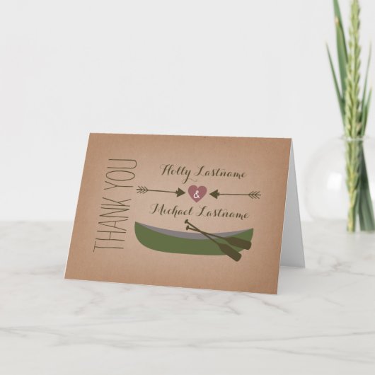 Rustieke Kano + Het hart met Pijlen dankt u kaardt Bedankkaart (Voorkant)