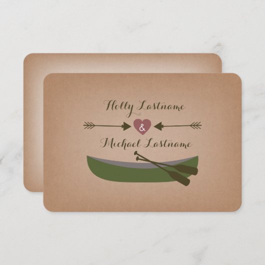 Rustieke kano + pijlen met hart bruiloft R.S.V.P. RSVP Kaartje (Voorkant / Achterkant)