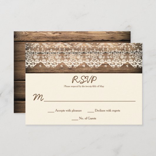 Rustieke  Kant Barn Wood RSVPs RSVP Kaartje (Voorkant / Achterkant)