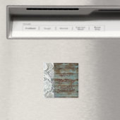 Rustieke kant blauwgroen schuur hout bruiloft opsl magneet (Insitu (Vaatwasser))