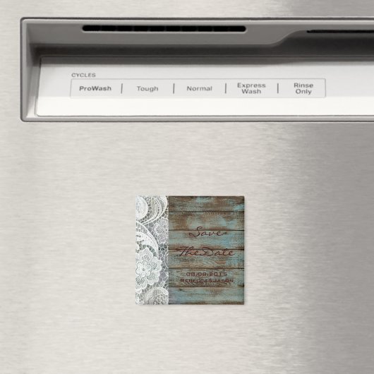 Rustieke kant blauwgroen schuur hout bruiloft opsl magneet (Insitu (Vaatwasser))