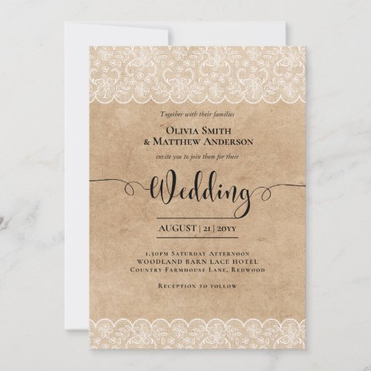 Rustieke Kant Boerderij Land Schuur Bruiloft Kaart (Voorkant)