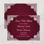 Rustieke kant Bourgondische bruiloft Save the Date (Voorkant / Achterkant)