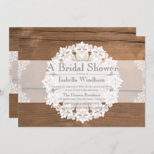 Rustieke kant bruids douche uitnodiging (Voorkant / Achterkant)