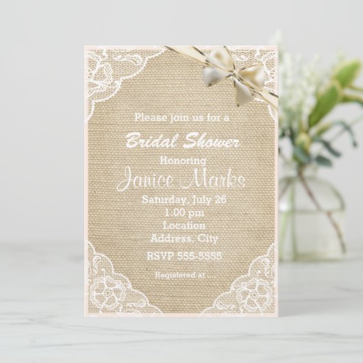 rustieke kant bruids doucheuitnodiging kaart (Staand voorkant)