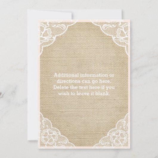 rustieke kant bruids doucheuitnodiging kaart (Achterkant)