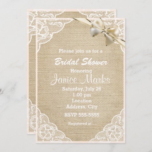 rustieke kant bruids doucheuitnodiging kaart (Voorkant / Achterkant)