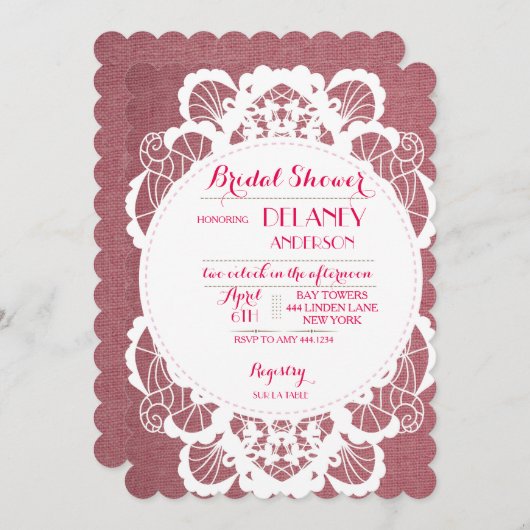 rustieke kant bruids doucheuitnodigingen kaart (Voorkant / Achterkant)