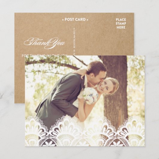 RUSTIEKE KANT | BRUILOFT BEDANKT FOTO POST KAART (Voorkant / Achterkant)