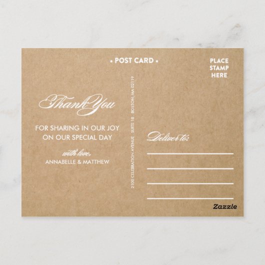 RUSTIEKE KANT | BRUILOFT BEDANKT FOTO POST KAART (Achterkant)