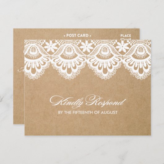 RUSTIEKE KANT | BRUILOFT RSVP POST KAART (Voorkant / Achterkant)