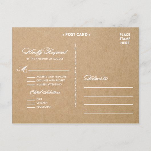 RUSTIEKE KANT | BRUILOFT RSVP POST KAART (Achterkant)