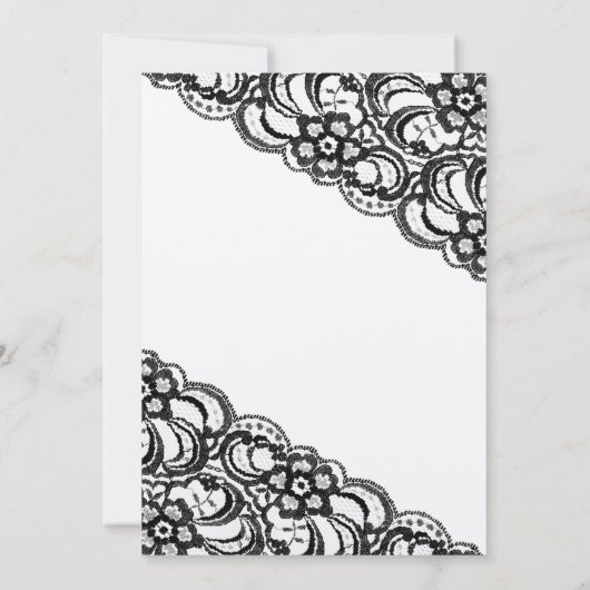 Rustieke kant bruiloft uitnodiging | Zwart op Kraf (Achterkant)