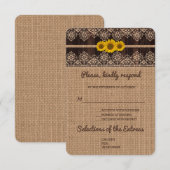 Rustieke kant Burlap hout bruiloft RSVP Kaartje (Voorkant / Achterkant)