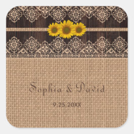 Rustieke kant Burlap hout bruiloft Vierkante Sticker