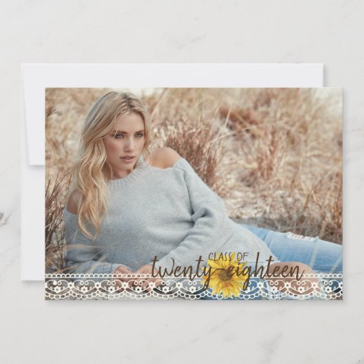 Rustieke Kant & Burlap Zonnebloemen Afstuderen Kaa Kaart (Voorkant)