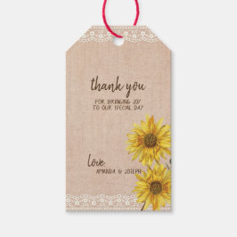 Rustieke Kant & Burlap Zonnebloemen Bruiloft Gift Cadeaulabel