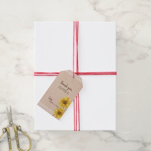 Rustieke Kant & Burlap Zonnebloemen Bruiloft Gift  Cadeaulabel (Met Touw)