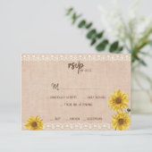 Rustieke Kant & Burlap Zonnebloemen Bruiloft RSVP  (Staand voorkant)