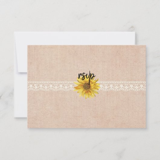 Rustieke Kant & Burlap Zonnebloemen Bruiloft RSVP  (Achterkant)