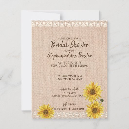 Rustieke Kant & Burlap Zonnebloemen Vrijgezellenfe Kaart (Voorkant)