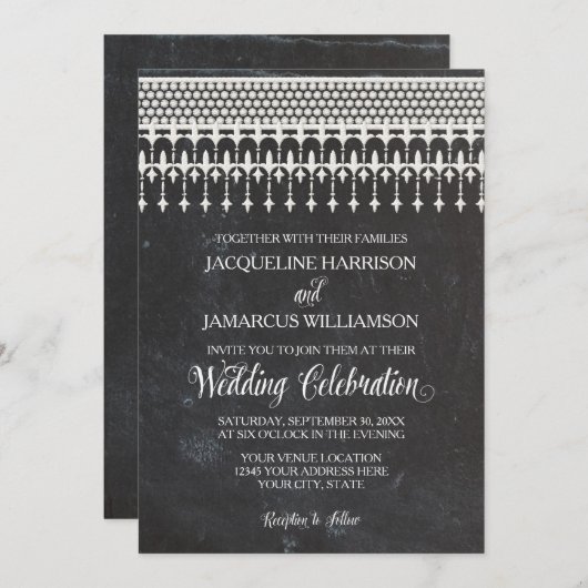 Rustieke  Kant Chalkboard Script Typografie Kaart (Voorkant / Achterkant)