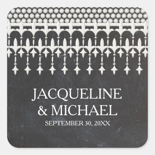 Rustieke  Kant Chalkboard Script Typografie Vierkante Sticker (Voorkant)