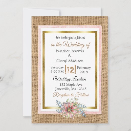 Rustieke kant en Burlap bruiloft uitnodiging (Voorkant)