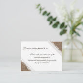 Rustieke Kant en Burlap Gereserveerde Zitplaatsen Plaatskaartje (Staand voorkant)