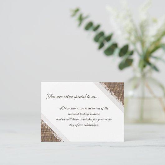 Rustieke Kant en Burlap Gereserveerde Zitplaatsen Plaatskaartje (Staand voorkant)