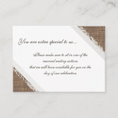 Rustieke Kant en Burlap Gereserveerde Zitplaatsen Plaatskaartje (Voorkant)