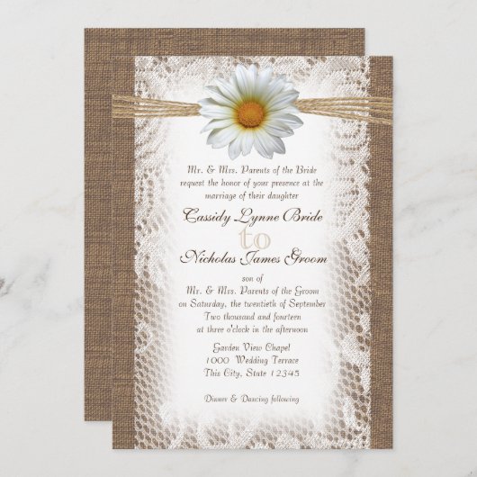 Rustieke kant en Burlap met Daisy zoals Gazania Kaart (Voorkant / Achterkant)