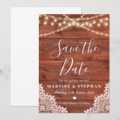Rustieke kant en feestverlichting save the date kaart (Voorkant / Achterkant)