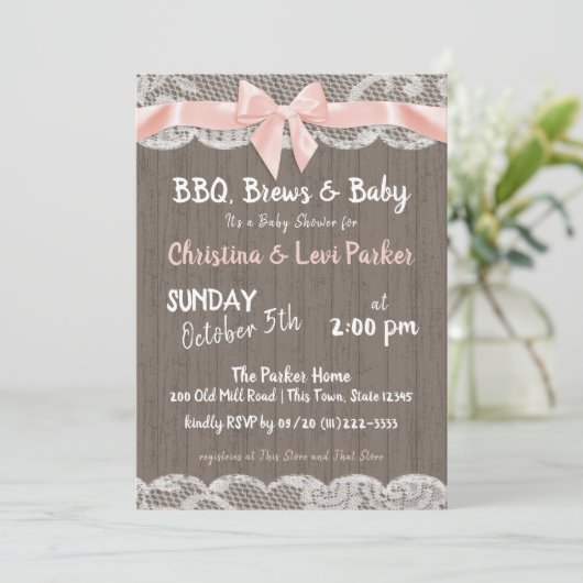 Rustieke kant en hout Baby shower Kaart (Staand voorkant)