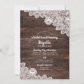 Rustieke kant en hout brunch vrijgezellenfeest kaart (Voorkant)