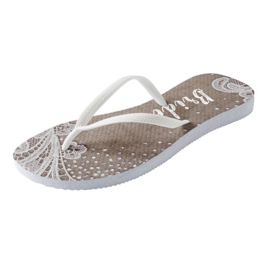 Rustieke kant en jute zilveren glitter bruid teenslippers (Schuin)