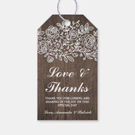 Rustieke Kant en Land Houten Bruiloft Dank u Cadeaulabel