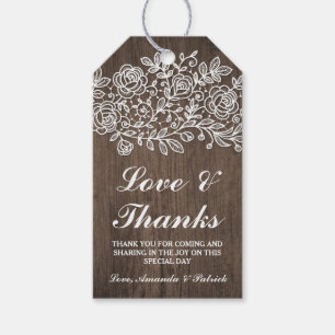 Rustieke Kant en Land Houten Bruiloft Dank u Cadeaulabel