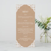 Rustieke kant en medium Burlap Menu (Staand voorkant)