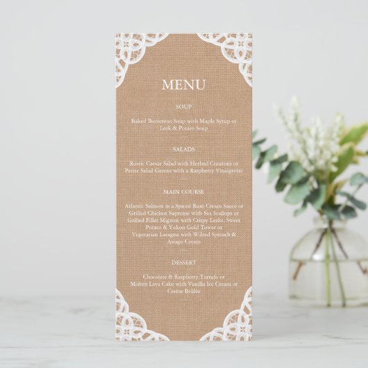 Rustieke kant en medium Burlap Menu (Staand voorkant)