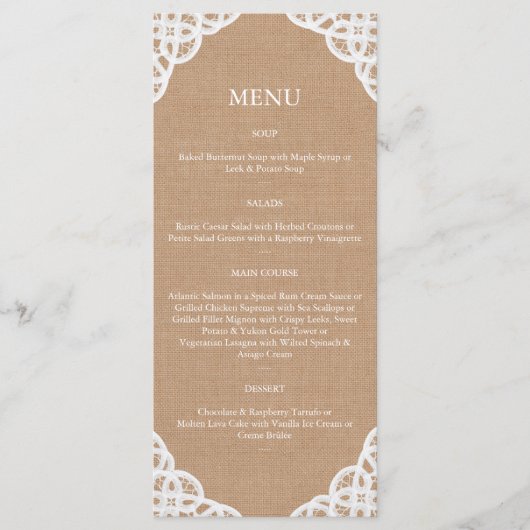 Rustieke kant en medium Burlap Menu (Voorkant)