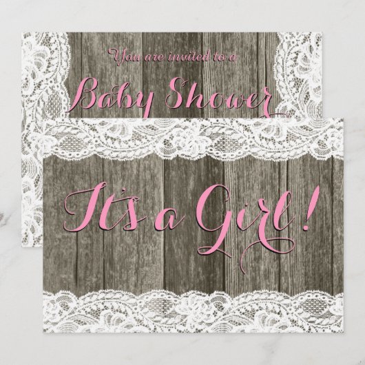 Rustieke kant en schuur hout Baby shower Kaart (Voorkant / Achterkant)