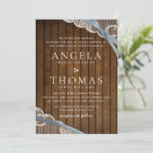 Rustieke kant en schuur hout bruiloft kaart (Staand voorkant)