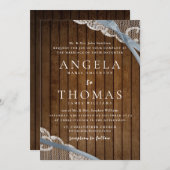 Rustieke kant en schuur hout bruiloft kaart (Voorkant / Achterkant)