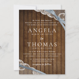 Rustieke kant en schuur hout bruiloft kaart