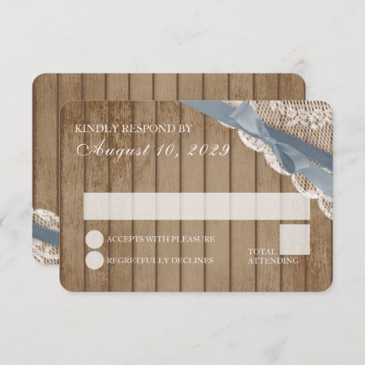 Rustieke kant en schuur hout bruiloft RSVP Kaart (Voorkant / Achterkant)