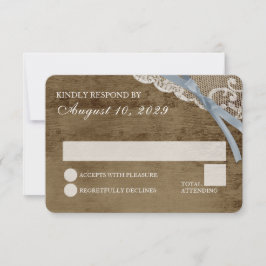 Rustieke kant en schuur hout bruiloft RSVP Kaart