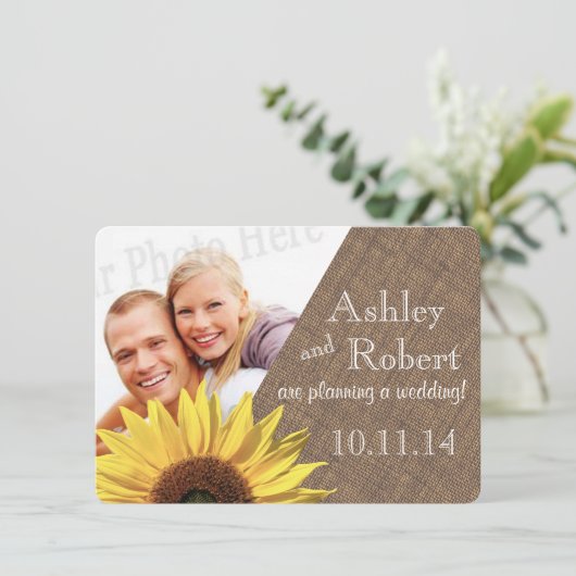 Rustieke kant en zonnebloem foto Save the Date Kaart (Staand voorkant)