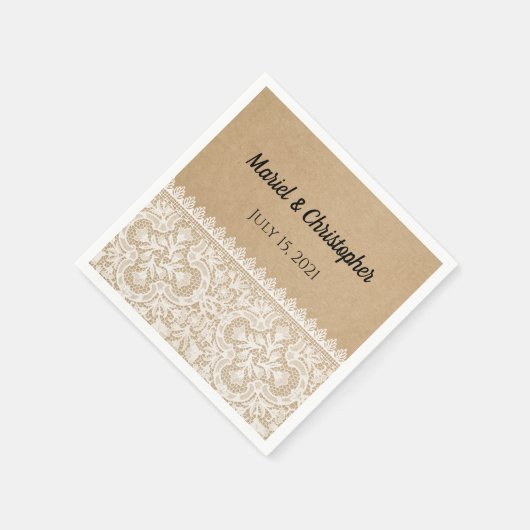 Rustieke kant gepersonaliseerde bruiloft servet (Hoek)