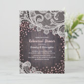 Rustieke kant hout blush glitter repetitie diner kaart (Staand voorkant)